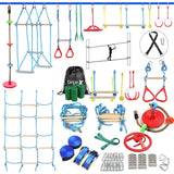 Ninja Warrior Obstacle Course for Kids - 2X60FT Ninja Slackline with Most Complete Accessories for Kids