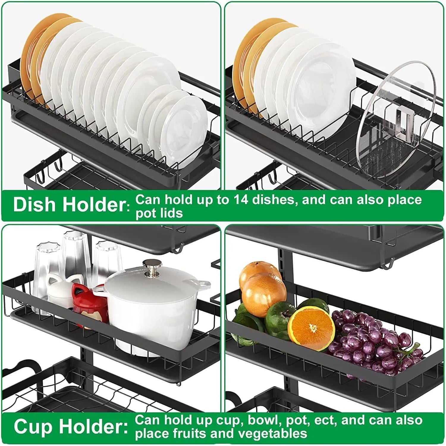 Dripex Dish Drying Rack 3-Tier Stainless Steel Dish Drainer with