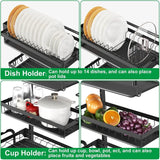 Dripex Dish Drying Rack 3-Tier Stainless Steel Dish Drainer with Utensil Holder, Drip Trays, Cutting Board Rack, Detachable Dish Rack for Kitchen Counter Organizer Storage, Black