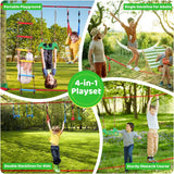 50FT Ninja Warrior Obstacle Course for Kids, 8 𝐒𝐭𝐮𝐫𝐝𝐲 Obstacles with 2 Ninja Slacklines, 4-in-1 Outdoor Playset with Swing, Trapeze Swing, Climbing Ladder - Gift for Girls & Boys