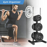 Weight Plate Rack for 2 inch Barbell Plates, Olympic Plate Tree Rack with 2 Bar Holders, Dumbbell Weight Organizer Storage Stand for Home Gym