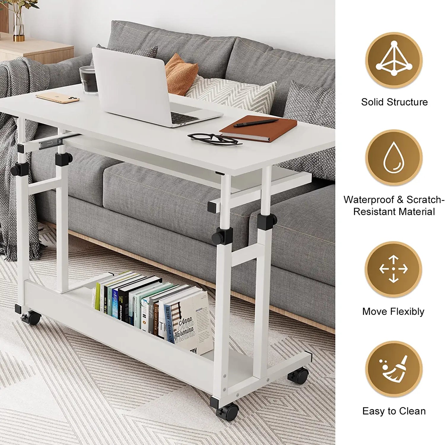 Home office portable mobile over bed table best sale sofa couch rolling wheel laptop computer desk