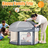Baby Playpen Foldable Indoor & Outdoor, Onasti Play Yard with Children's Soft Mat, Compact Fence Packable Dome UV Protection, Suitable for Travel / Beach / Picnic Activity Center (Hexagon)