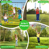 60FT Ninja Warrior Obstacle Course for Kids, 11 𝐃𝐞𝐥𝐮𝐱𝐞 Obstacles with 2 Sturdy Ninja Slacklines, 4-in-1 Outdoor Playset with Swing, Trapeze Swing, Climbing Ladder - Gift for Girls&Boys