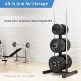Weight Plate Rack for 2 inch Barbell Plates, Olympic Plate Tree Rack with 2 Bar Holders, Dumbbell Weight Organizer Storage Stand for Home Gym