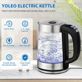 YOLEO Electric Kettle Temperature Control 1.7L Keep Warm 12Hr with Timer Presets LED Indicator, Double Wall Anti-scald Fast Boiling Water Boiler Tea Kettle with Auto-Shutoff & Boil-Dry Protection