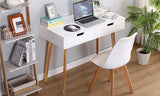 White Computer Desk, Office Desk PC Laptop Notebook Desk Writing Study Table Workstation with 2 Storage Drawers for Home Office Furniture