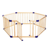 Wooden Baby Playpen, 8 Panels Large Play Fence for Toddlers, Kids Rectangle Activity Center Safety Play Yard with Lockable Door for Indoor and Outdoor