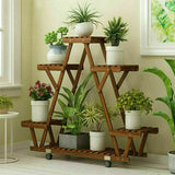 ToteBox Plant Stand, Wood Plant Stands Indoor Outdoor, Multi Tiered Wooden Plant Shelf, Corner Planter Display Rack Flower Pot Holder with Wheels for Living Room Patio Garden Balcony (11~13 Pots)