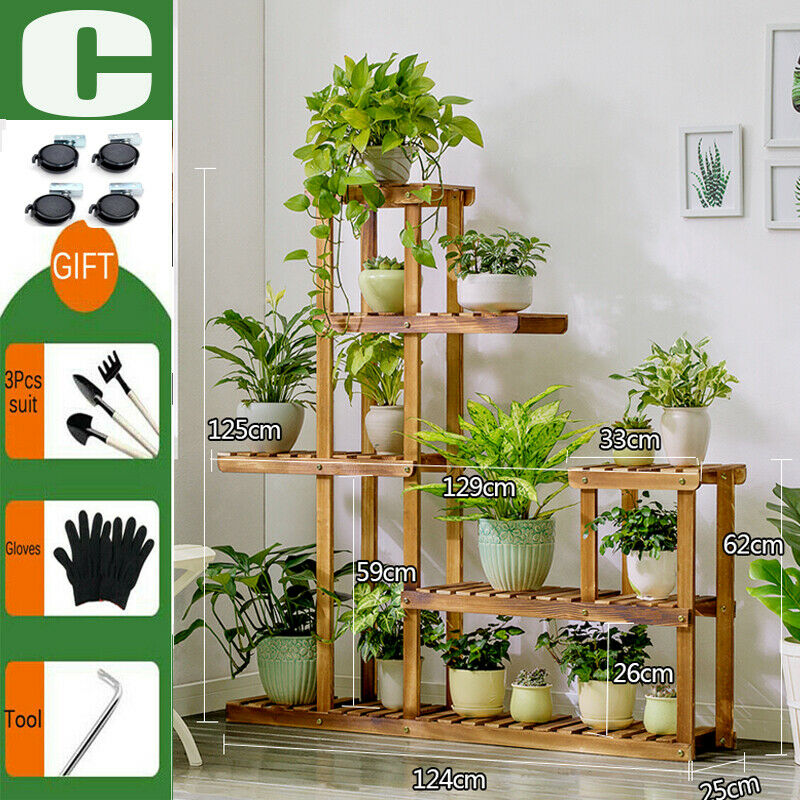 multi tier wood flower rack plant stand ToteBox Plant Stand, Wood Plant Stands Indoor Outdoor, Multi Tiered Wooden Plant Shelf, Corner Planter Display Rack Flower Pot Holder with Wheels for