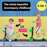 Dripex Yoleo 5-in-1 Kids Scooter - 3 Wheels Scooter Kick Scooter with Adjustable Removable Seat and Push Handle -Toddler Scooter with Flashing Led Light Up Wheels