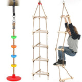 Kids Climbing Frame Ladder Outdoor Rope Swing Disc Seat Wooden Rungs Kids Toys