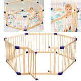 Wooden Baby Playpen, 8 Panels Large Play Fence for Toddlers, Kids Rectangle Activity Center Safety Play Yard with Lockable Door for Indoor and Outdoor