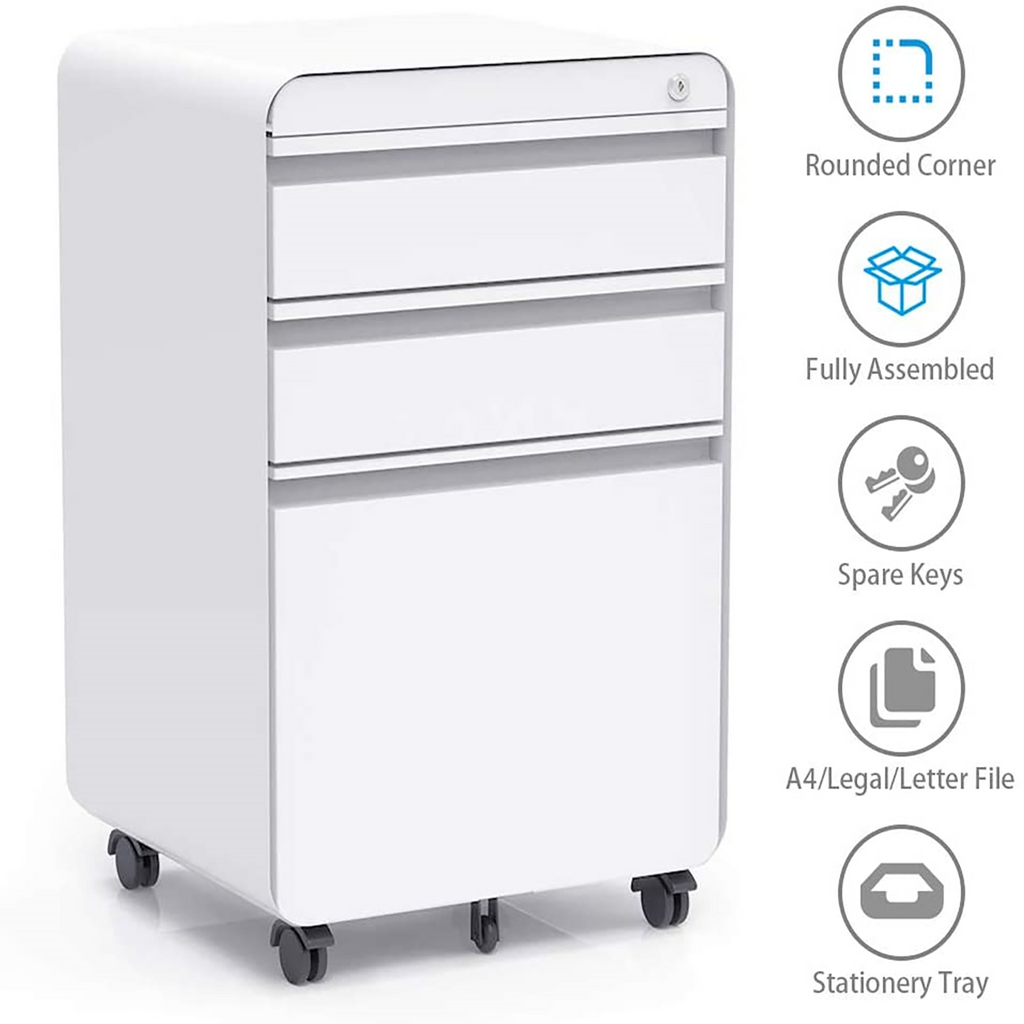 Dripex Fully Assembled 3-Drawer Mobile File Cabinet for A4 File, Locka ...